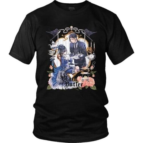 Vintage Black Butler T Shirt Homme Pure Cotton Tee Tops Kuroshitsuji Sebastian Ciel Phantomhive Tshirt Short Sleeve T-shirt Gift