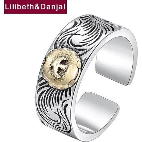 Flying Eagle Grass Pure 925 Sterling Silver Vintage Gift Women Men Couple Adjustable Ring Jewelry 2021 Designer Bijoux Femme R59