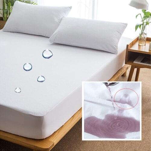 Waterproof Bed Fitted Sheet Cotton Terry Fabric Waterproof Breathable Bed Sheet with Elastic White Terry Mattress Cover Sheet