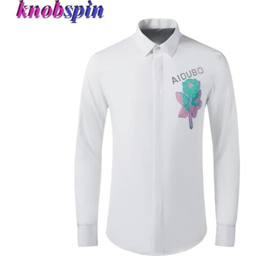 Plus size M-4XL Long sleeve Slim Shirt men Elegant Embroidery Camisas masculina high quailty Casual business male dress Shirts