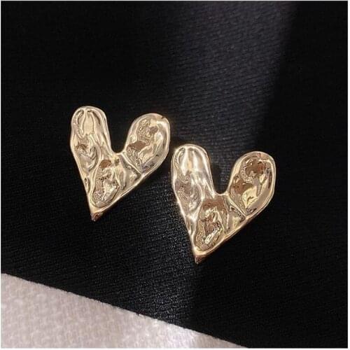Origin Summer Minimalist Irregular Love Heart Dangle Earring for Women Girls Gold Color Metallic Earring Jewelry Pendientes