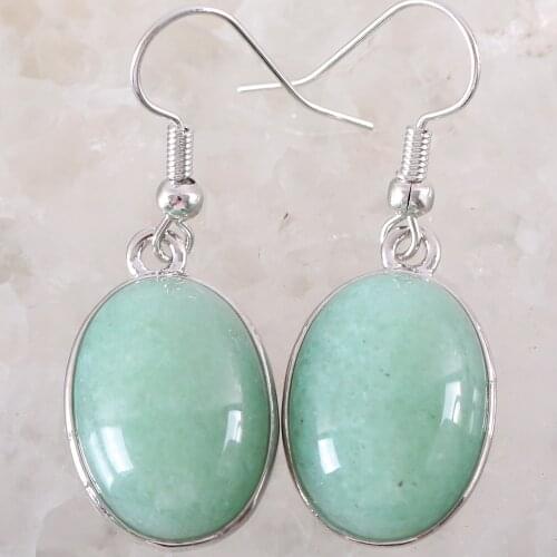 Drop Earrings for Women Natural Green Aventurine Oval CAB Cabochon Stone Beads Dangle Earring Jewelry Gift 1Pair U458