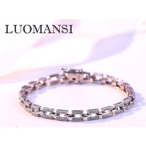 Luomansi Real 925 Sterling Silver Bracelet for Women Square Chain Bracelet Lover Gift Jewelry Wholesale