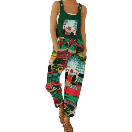 Female Jumpsuit Summer Graffiti Printing Loose Women High Waist Long Sling Romper Summer Bohemia Beachwear Streetwear 2 Colors