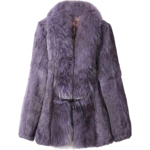 Sexy Fur Overcoat Women Rabbit Fur jacket Real Fur Coats For Women Winter Autumn with big raccoon collar Outwear High Quality