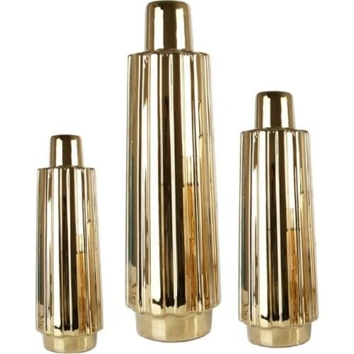 Golden Ceramic Vertical Vase Simple European Home Flower Decoration