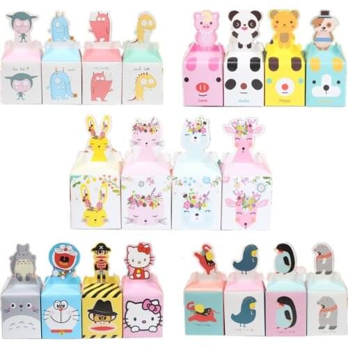 10pcs Cartoon Animal Panda Dog Pig Safari Party Candy Box Cookie Box Kids Party Favors Birthday Gift Box Candy Apple Boxes