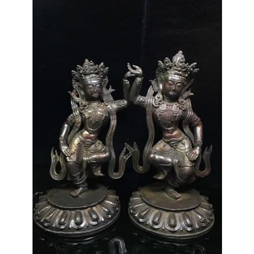 16" Tibet Buddhism Temple Old Bronze Tara Buddha Statue A pair Dara Bodhisattva Tara like Amitabha Enshrine the Buddha