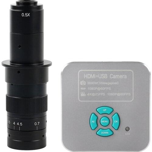 2K 36MP Video Microscope Camera Electric Digital Magnifier+180X/300X/200X/500X C mount Lens For PCB Repair Lab Inspection