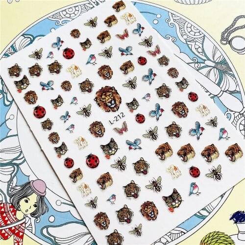 L-212 L-280 Tiger head, lion head, bee, star ladybug 3D Back glue Nail Art Stickers Decals Sliders Nail ornament decoration
