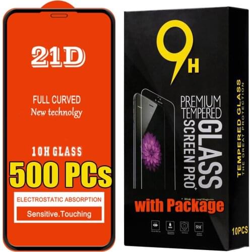 500pcs 21D Full Glue Tempered Glass Guard Screen Protector Film For iPhone 12 Mini 11 Pro Max XS XR X 8 7 6 Plus SE With Package