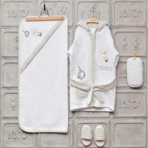 Bear baby bath set bathrobe. towel. slipper bath sponge