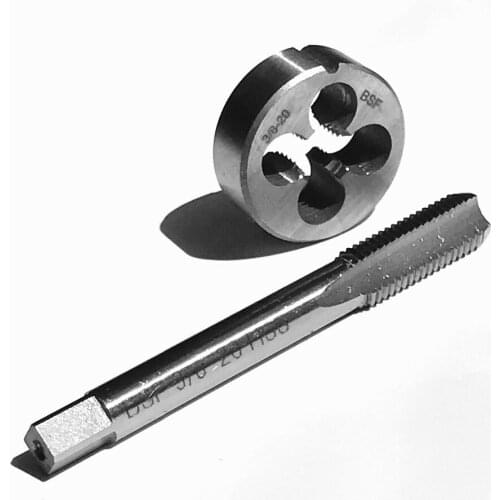 Free shipping 2PCS/PAIR HSS BSF 3/8-20 straight flute machine taps right hand Pipe Tap and die for steel metal threading working