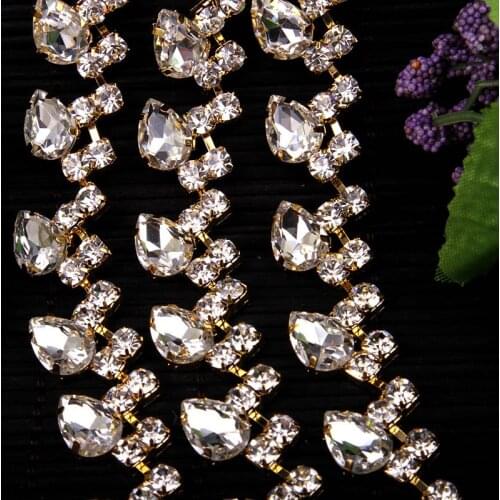 Free Shipping 5 yards Crystal Rhinestone Trim, Rhinestone Applique, Wedding Applique,Rhinestone Chain MALI059