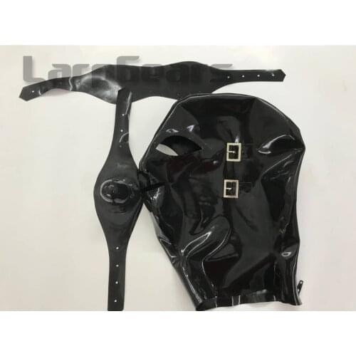 Free Shipping !! Latex Costumes Fetish Hood Bondage Mask hood with eyes cover and mouths plug detachable