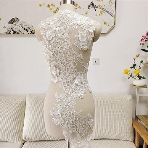 Big Long Patches 3D Embroidered Flower Lace Applique Patch DIY Wedding Dress Back Sewing Accessories VJZQ132326