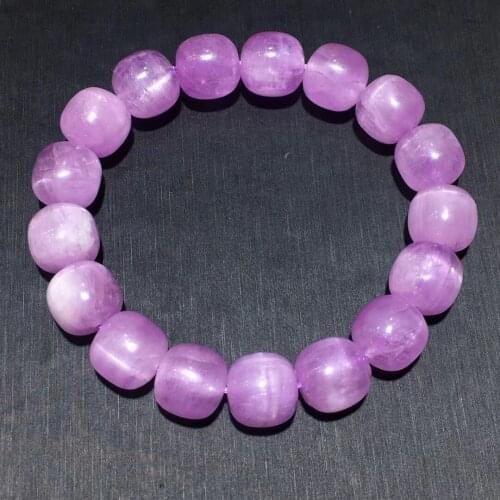 Top Quality Natural Purple Kunzite Cat Eye Barrel Beads Bracelet 12x12mm Crystal Women Men Rarest Bracelet Genuine AAAAAA