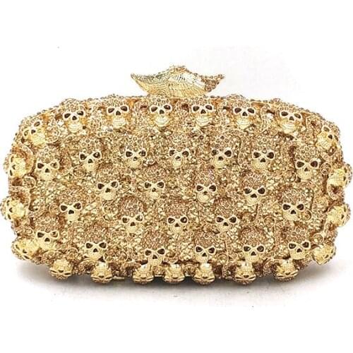Bridal wedding party purses elegant purses women evening party handbag luxury diamonds skull head hollow out crystal clutches