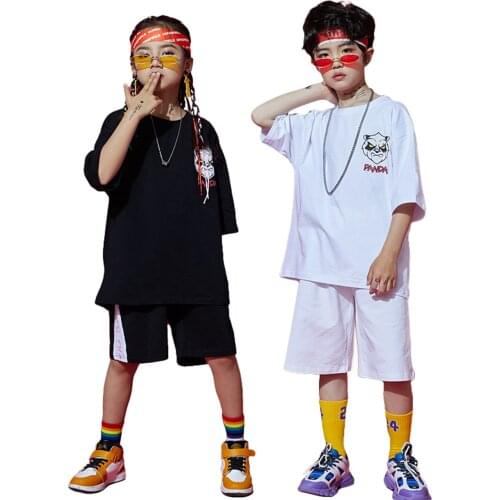 Boys Girls T-shirt Top Or Shorts Costume Kids Unisex Hip Hop Dance Perform Clothing Loose Daily Clothes Casual Summer Wear
