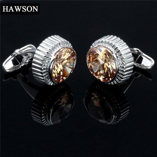 HAWSON Cufflinks for Mens French Shirt Luxury Round Crystal Cuff Links Best Gifts for Grooms Wedding Dress Accessories