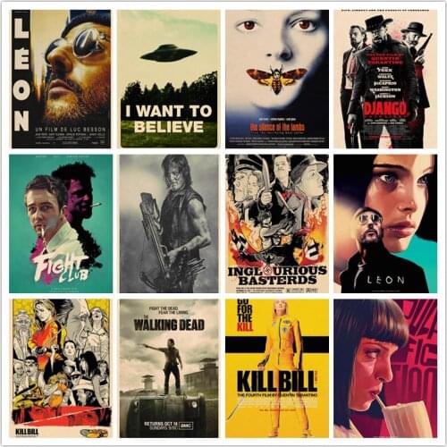 Perfect JL Classic Movie Fight ClubPulp FictionShiningKill Bill Home Movie Poster Kraft Drawing core Wall stickers DSXS01