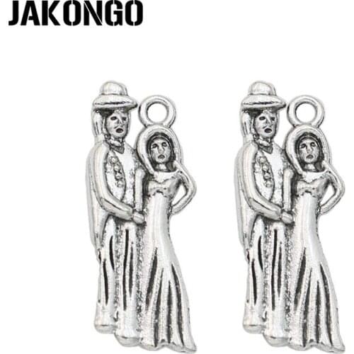 JAKONGO Antique Silver Plated Bride Groom Charm Pendant Bracelets Jewelry Findings Accessories Making Craft DIY 18x22mm