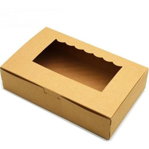 50 PCS Kraft Craft Paper Box Window Cosmetics Handicrafts Gift Paper Box Wedding Favor Cake Candy Food Packaging Box Cardboard