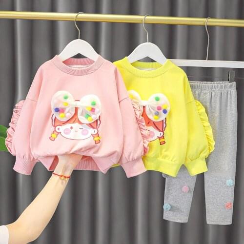 Sweet Girls Princess 2pcs Clothes Set Baby Kids Children Autumn Bow Long Sleeve Pullover Sweatshirt Tops+Leggings Pant S12821