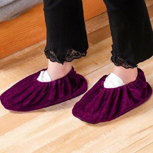 Home Guest Use Boot Shoe Covers Anti-Slip Protective Floor Shoe Cover Elasticity Dustproof Reusable Flannel Boot Cover Wholesale