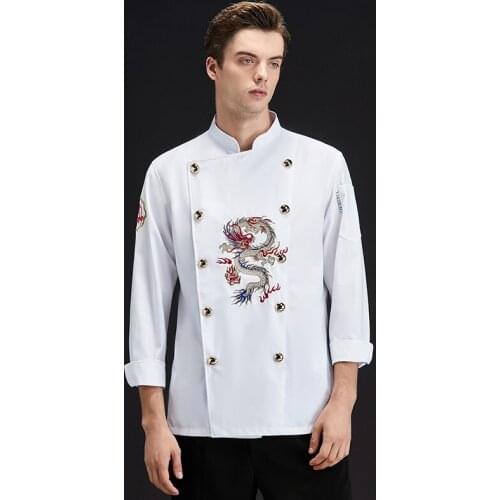 Chef Jacket Long Sleeve Restaurant Uniform Embroide Dragon Kitchen Workwear Chef Uniform Coat Catering Cook Bakery Uniform AS368