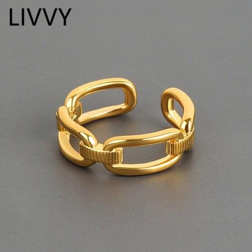 LIVVY Fashion Silver Color Oval Chain Rings Simple Temperament Exquisite Adjustable Jewelry Gift For Woman