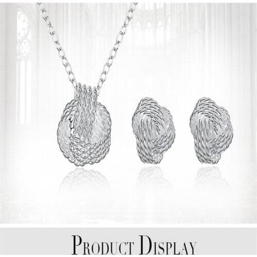 Silver Plating Round Flower Earring Bracelet And Pendant Necklace Set Sphere Size 12*12mm Free 18-inch Rolo Chain