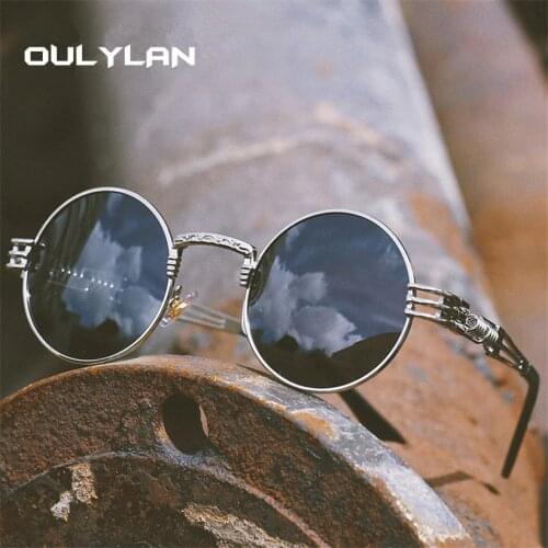 Oulylan Round Steampunk Sunglasses Men Women Vintage Metal Gothic Sun Glasses Shades Eyewear UV400