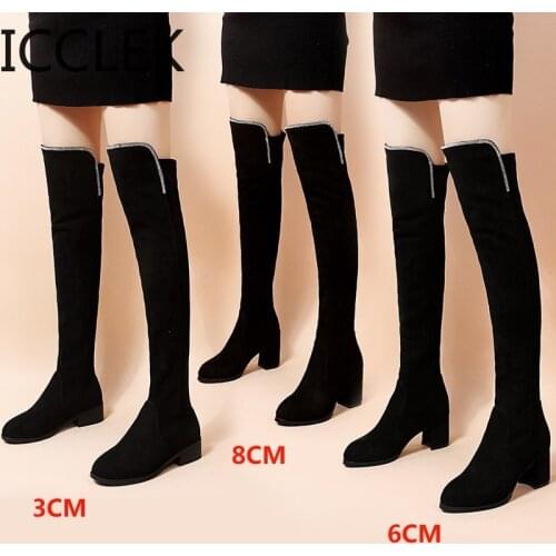 Sexy Slim Fit Elastic Flock Over The Knee Boots Women Shoes 2020 Autumn Winter Ladies High Heel Overknee Long Thigh High Botas