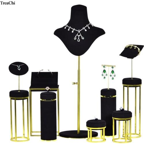 Gold Metal Earring Jewelry Display Stand Black Necklace Diamond Ring Pendant Cufflink Jewelry Display Stand Counter Showcase