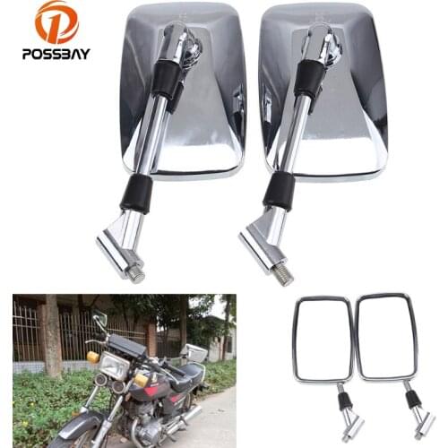 POSSBAY 10MM Chrome Universal Motorcycle Rear View Mirror for Yamaha Honda Kawasaki Cafe Racer Scooter Side Mirrors Retrovisor