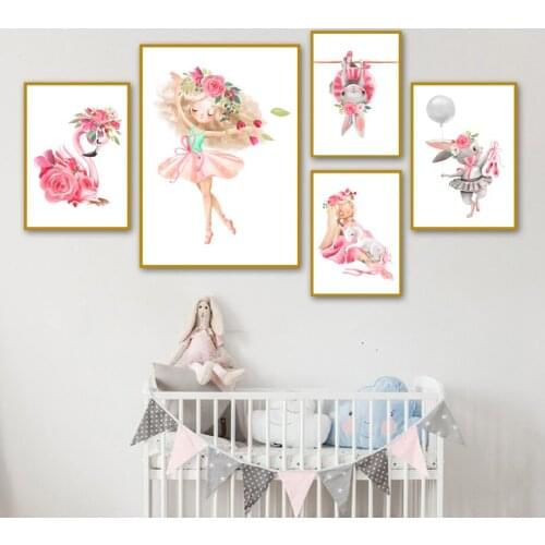 Cute Girl Rabbit Unicorn Flamingo Rose Flower Nordic Posters And Prints Wall Art Canvas Painting Wall Pictures Kids Room Decor