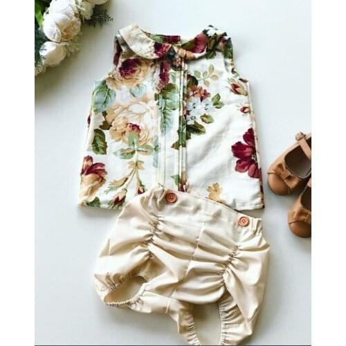 Dropshipping 2pcs Set Baby Clothes Floral Baby Girl Summer Clothes Sleeveless Shirt +Shorts Pants Outfits Set 0-24M