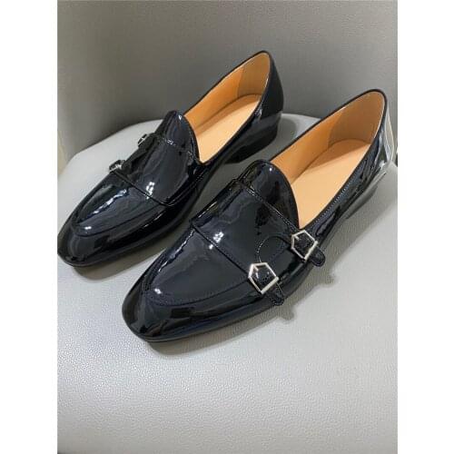 Qianruiti Italian Fashion Men Dress Shoes Slip-On Patent Leather High Quality Buckle Oxfords Business Wedding Dress Shoes