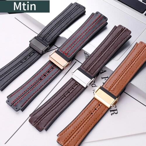 Genuine Leather Strap Mens Watch Accessories For Hublot Watch Band 19mmx25mmOutdoor Sports Rubber Strap Ladies Wristband Buckle