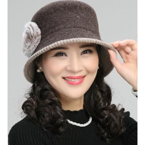 Woolen Bucket Hat Women Autumn Winter Middle-aged Mother Fisherman Cap Lady Grandmother Warm Elegant Fashion Fisher Hats H7155