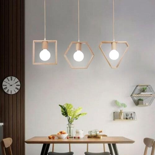 Nordic Pendant Lights LED Wooden Geometric Hanging Lamp for Dining Living Room Study Bar Hotel Modern Decor Home Pendant Lamp