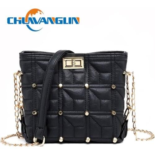 Chuwanglin Rivet Shoulder Bags Crossbody Bags Ladies Purse Bucket Handbag Women Bag Single Chains Messenger Bags Satchel 7091016