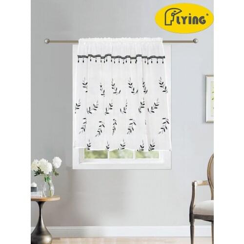 Flying Linen Type Fabric with Special Shine Yarn Embroidery Curtain with Plastic Lace for Big window