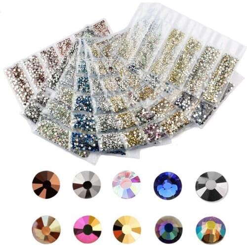 Swarovsky 39 Colors SS4-SS20 1728Pcs Flatback Charm Glass Gems Diamonds Nail Crystals Nail Art Decoration