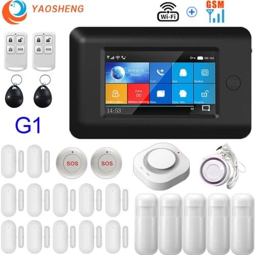 Smart Home Security Alarm System Wireless Wifi 433mhz Gsm Alarm 4.3inch Full Touch Color Screen With SOS Siren Smoke Detector