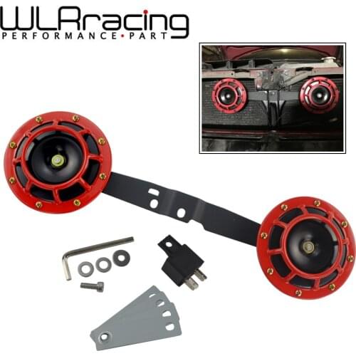 WLR RACING - Horns Bracket & 2pcs 12v 115DB Hella Super Loud Compact Electric Air Horn For 2008-2014 Subaru Impreza WRX / STi