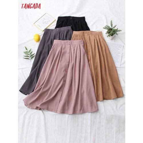 Tangada 2021 Autumn Winter Women Thick Warm Midi Skirt Vintage Strethy Waist Office Ladies Chic Mid Calf Skirts 5N9