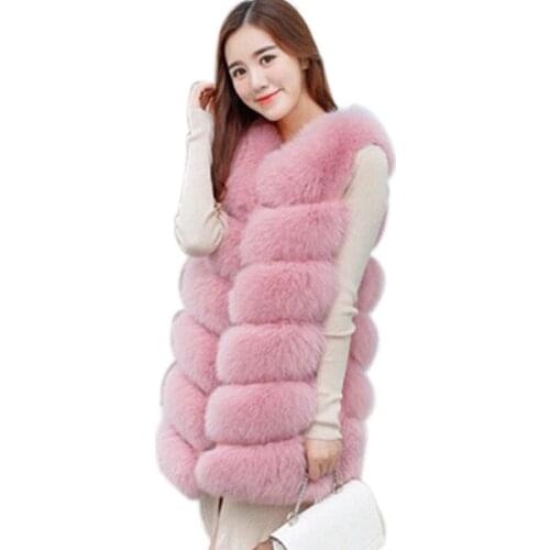 Savabien Winter Warm Women Furry Faux Fox Fur Vest Vintage Harajuku Pink Fake Fur Coat Sleeveless Long Fluffy Jacket Streetwear