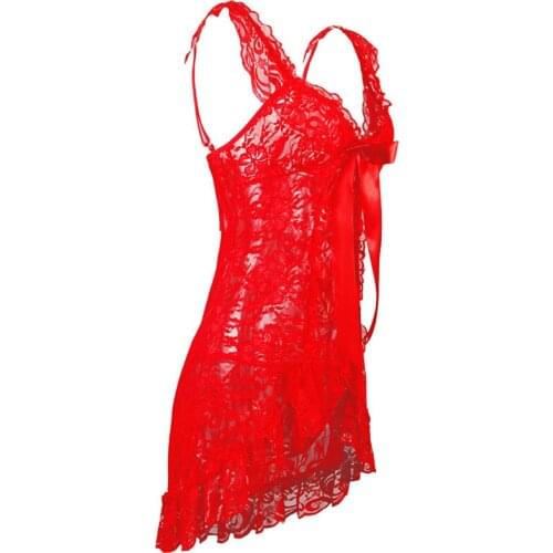 S M L 4XL 5XL 6XL Plus Size Women Embroidery Black Red Patchwork Erotic Underwear Hot Sexy Lingerie Babydolls Transparent Dress